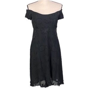 NICOLE MILLER black off-the-shoulder dress w/abstract embroidery in size 8. EUC